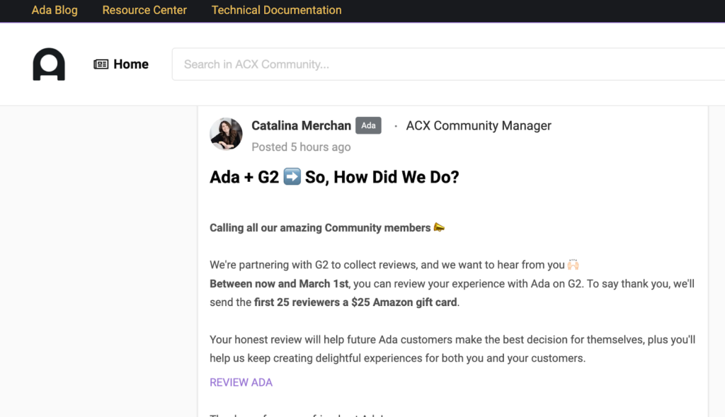 Review request example in user community Ada software