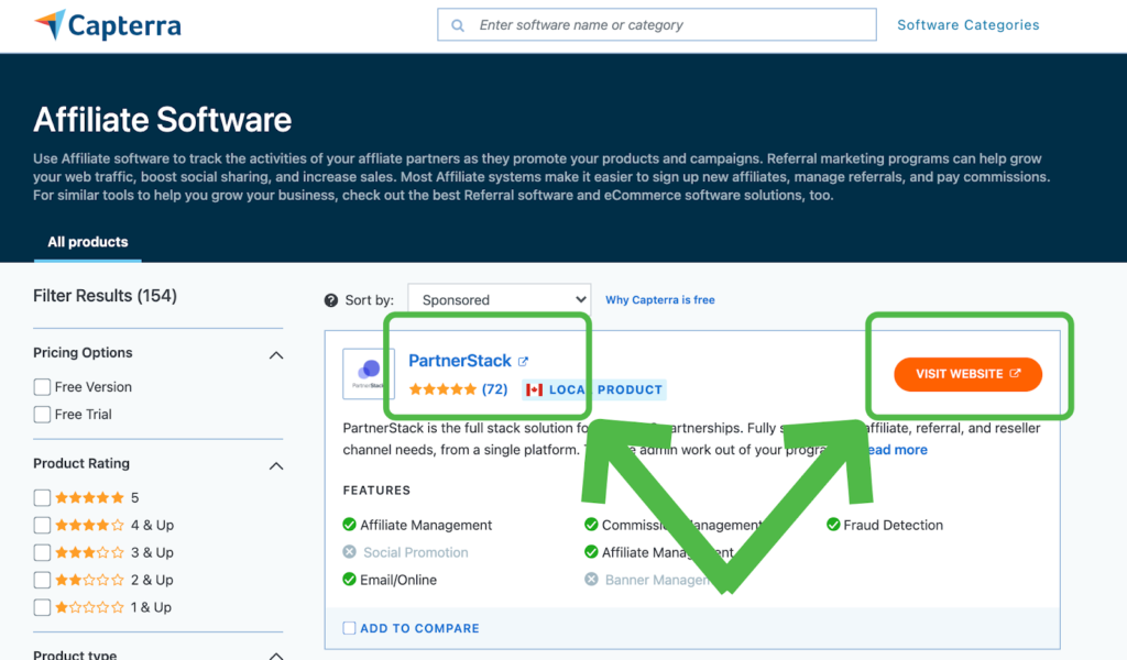 Capterra product profile paid cta example partnerstack