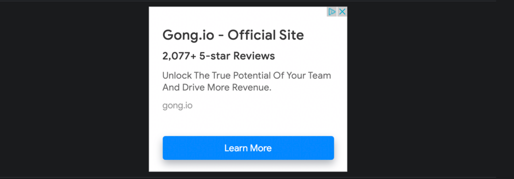 Gong software g2 five star review count social proof remarketing ad example