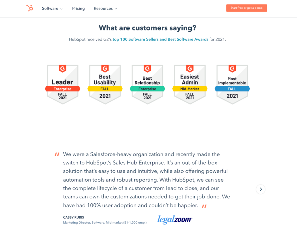 HubSpot vs Salesforce comparison g2 reviews comparison page example