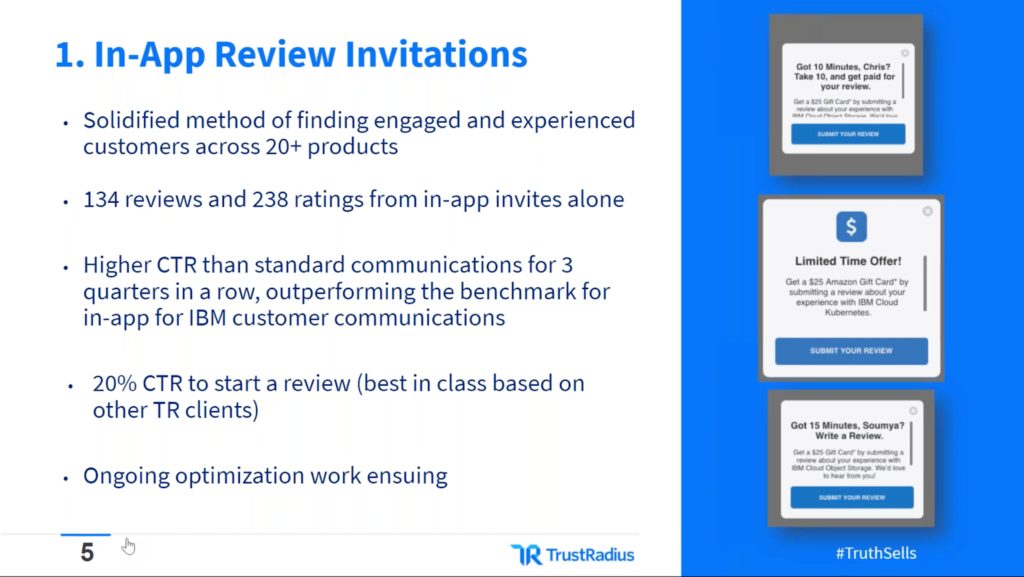 IBM Cloud in-app review request example and results TrustRadius webinar