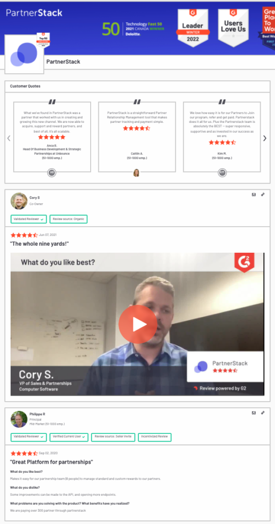 G2 Reference Page Example PartnerStack