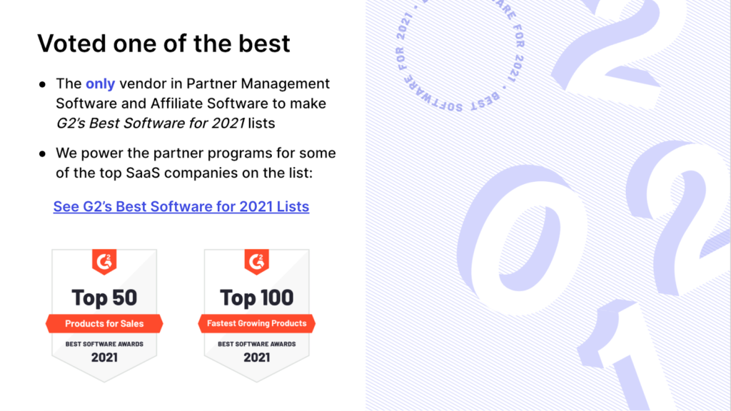 G2 reviews social proof sales presentation slide example PartnerStack