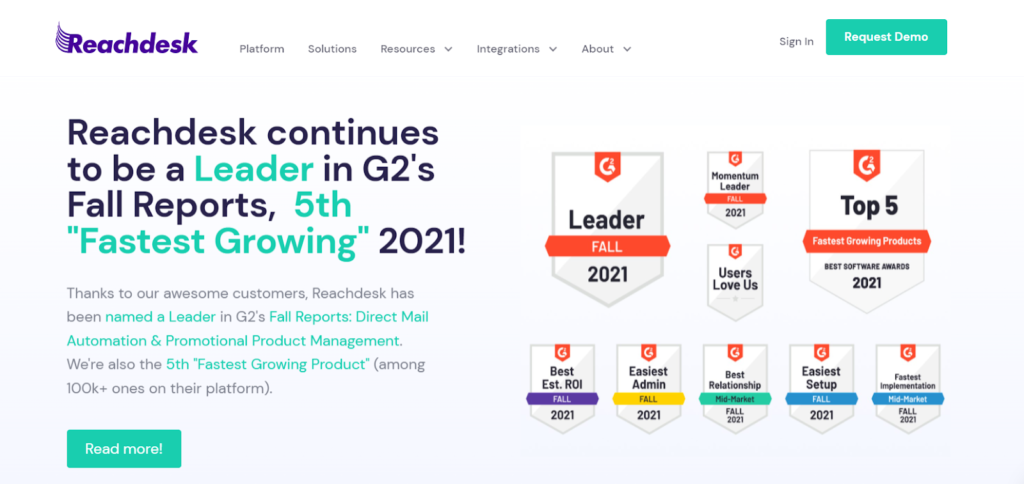 Reachdesk reviews g2 badges social proof example homepage