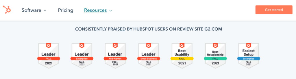 HubSpot G2 Badges as Social Proof on Website