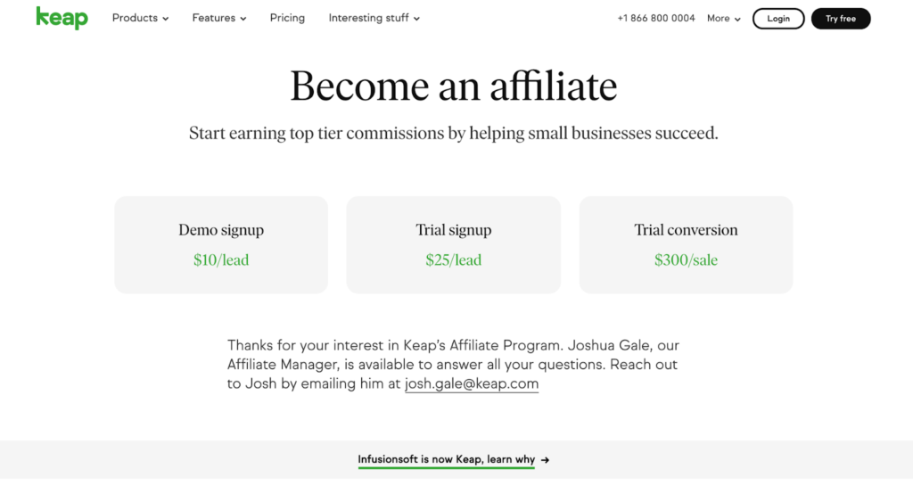 Keap affiliate partner page reduce friction design example