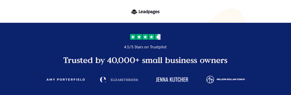 Leadpages review rating trustpilot design for trust affiliate partner page example