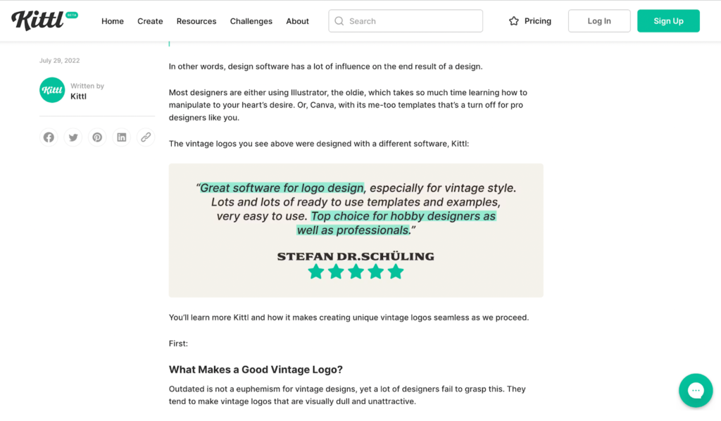 Reviews to support product-focused blog posts: Kittl example