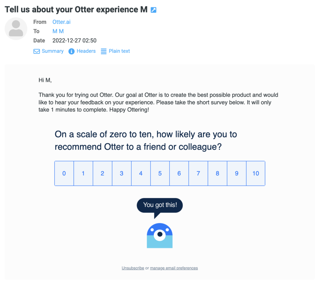 Generate reviews from automated emails: Otter example