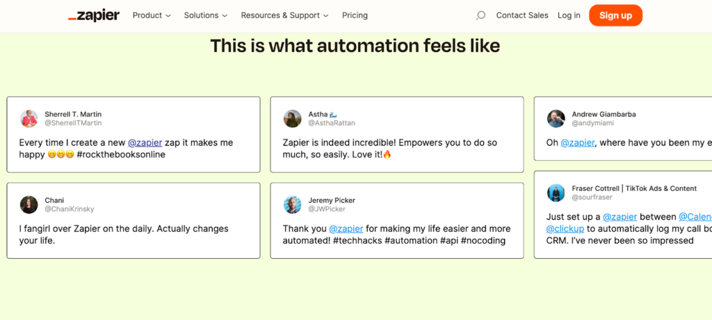 Customer advocacy in the form of social posts: Zapier example