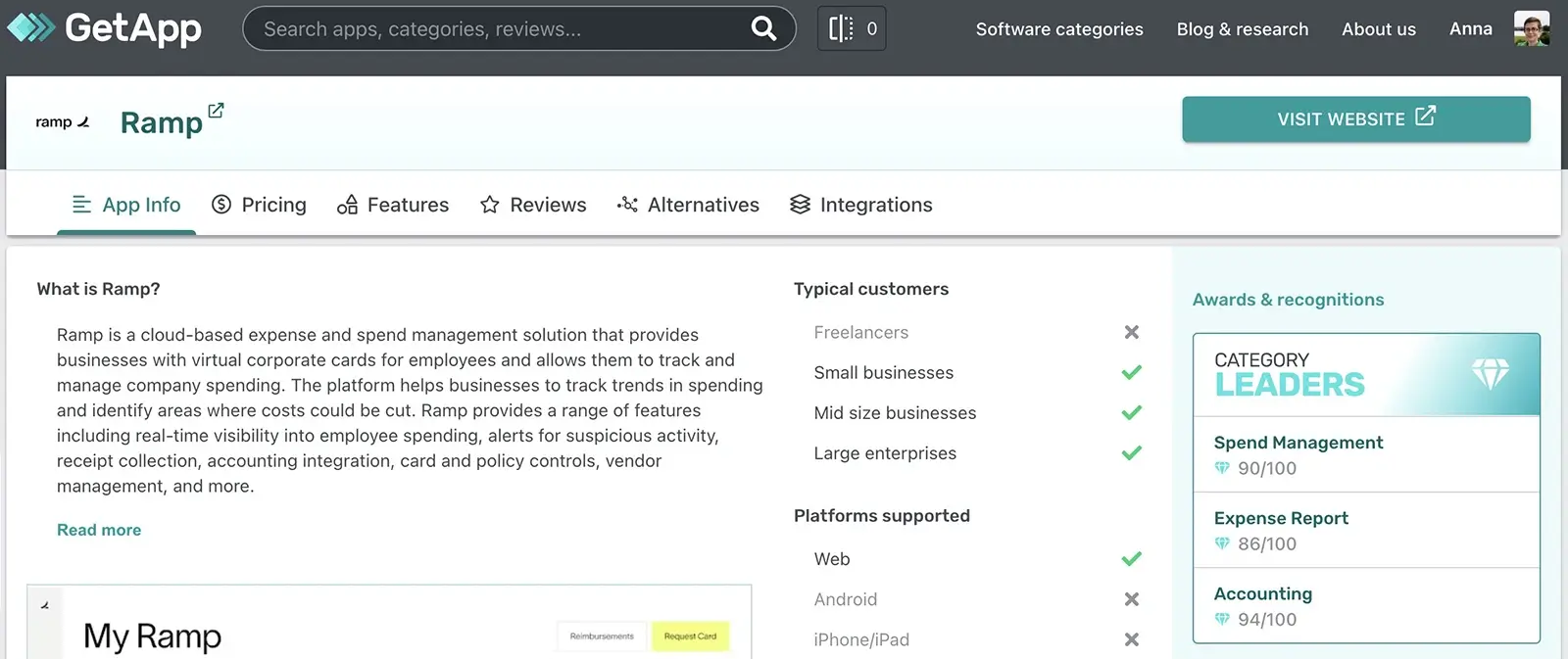 What's an example of a GetApp vendor profile?
