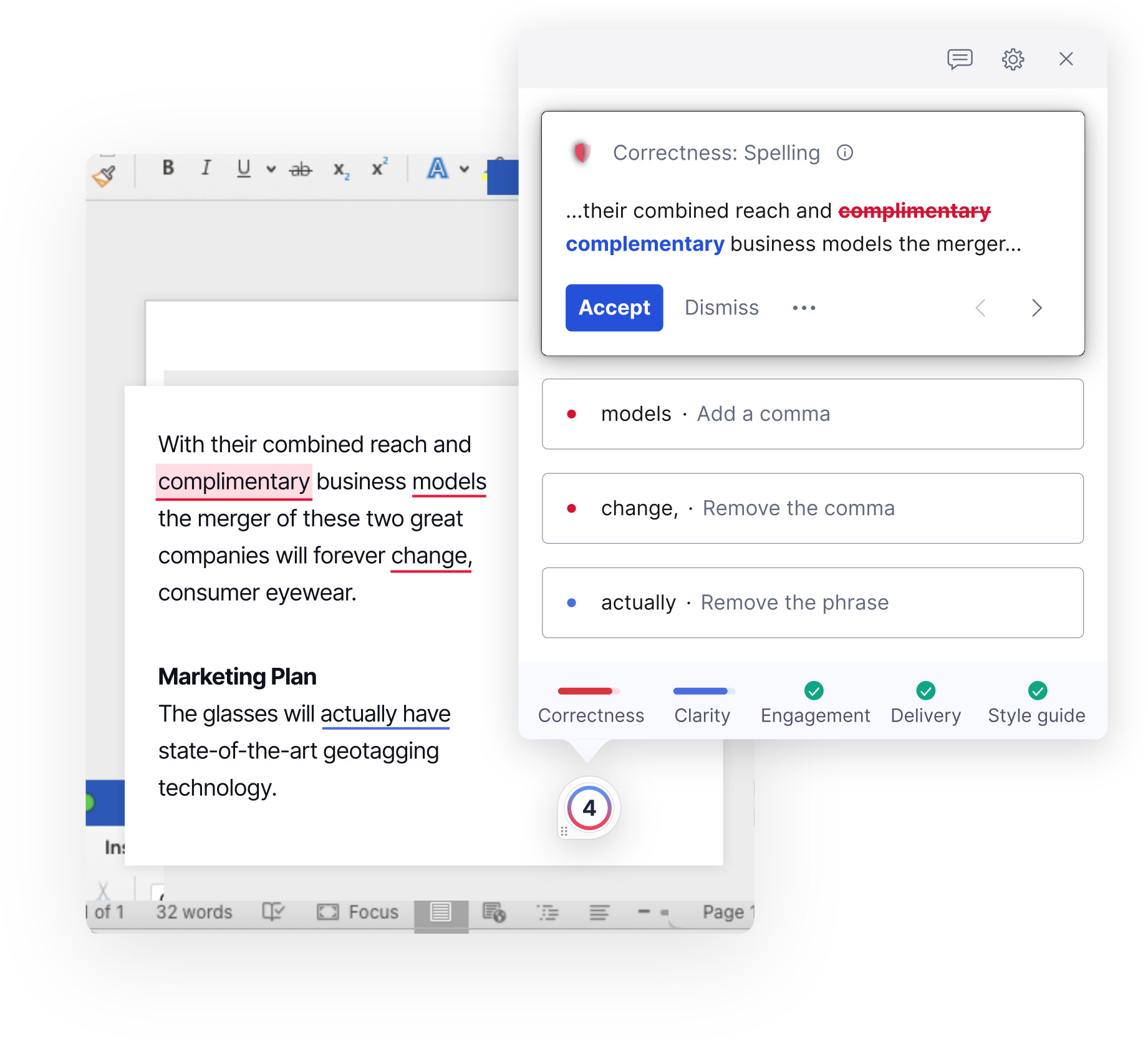 Grammarly can make spelling and grammar checks and writing suggestions across the web and in apps, including Microsoft Office