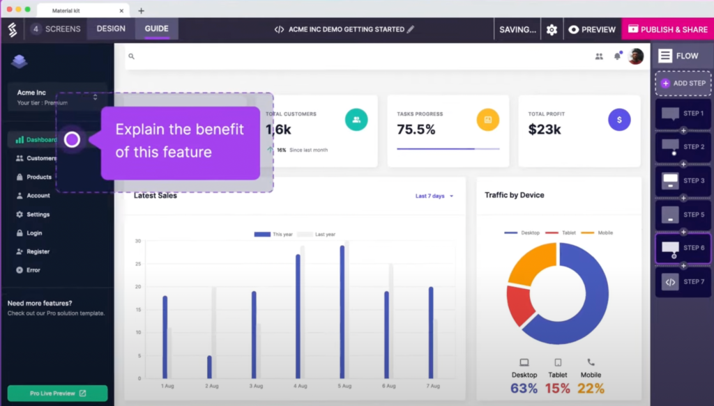 Cue visitors to interact with specific features in a demo. Storylane, Interactive demo software.