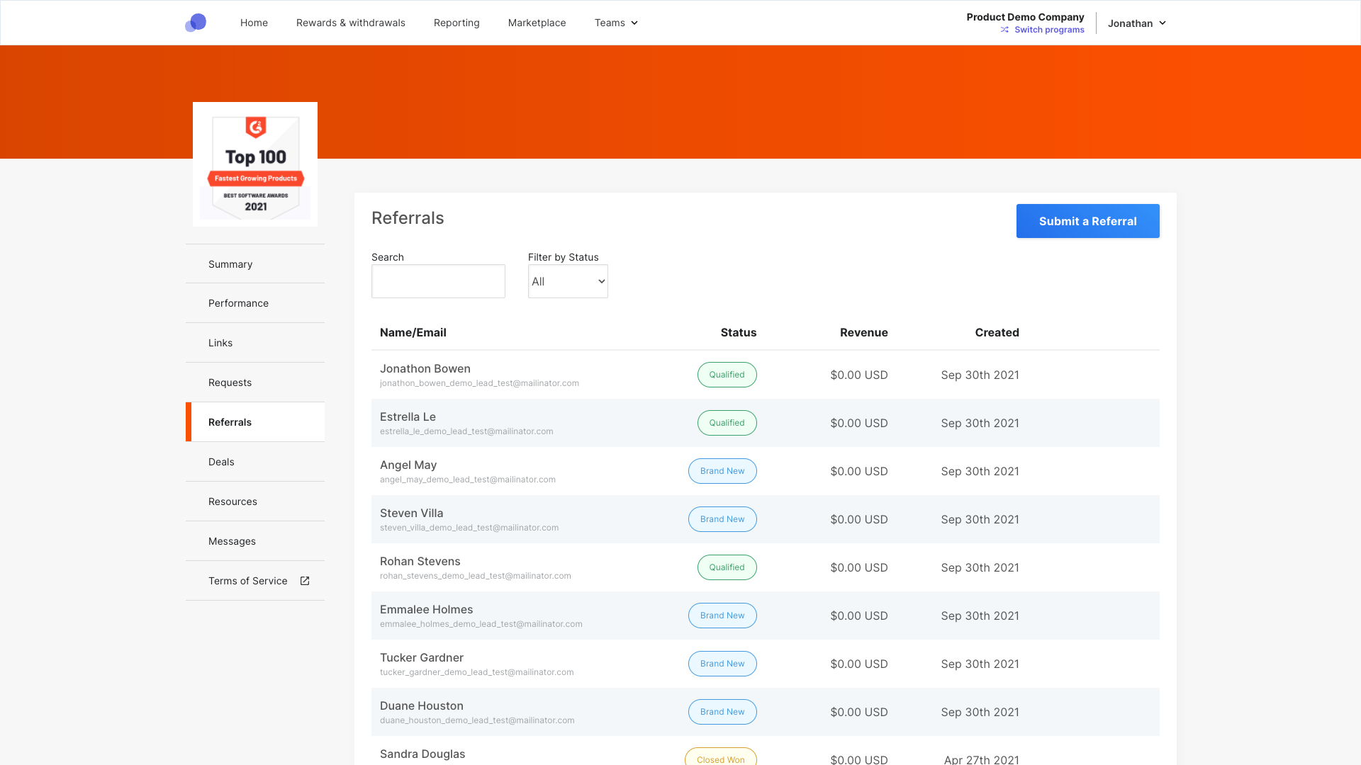 Deal registration feature in PartnerStack, allowing partners to register deals and manage customer accounts with a toolkit that syncs data with CRMs for pipeline transparency.