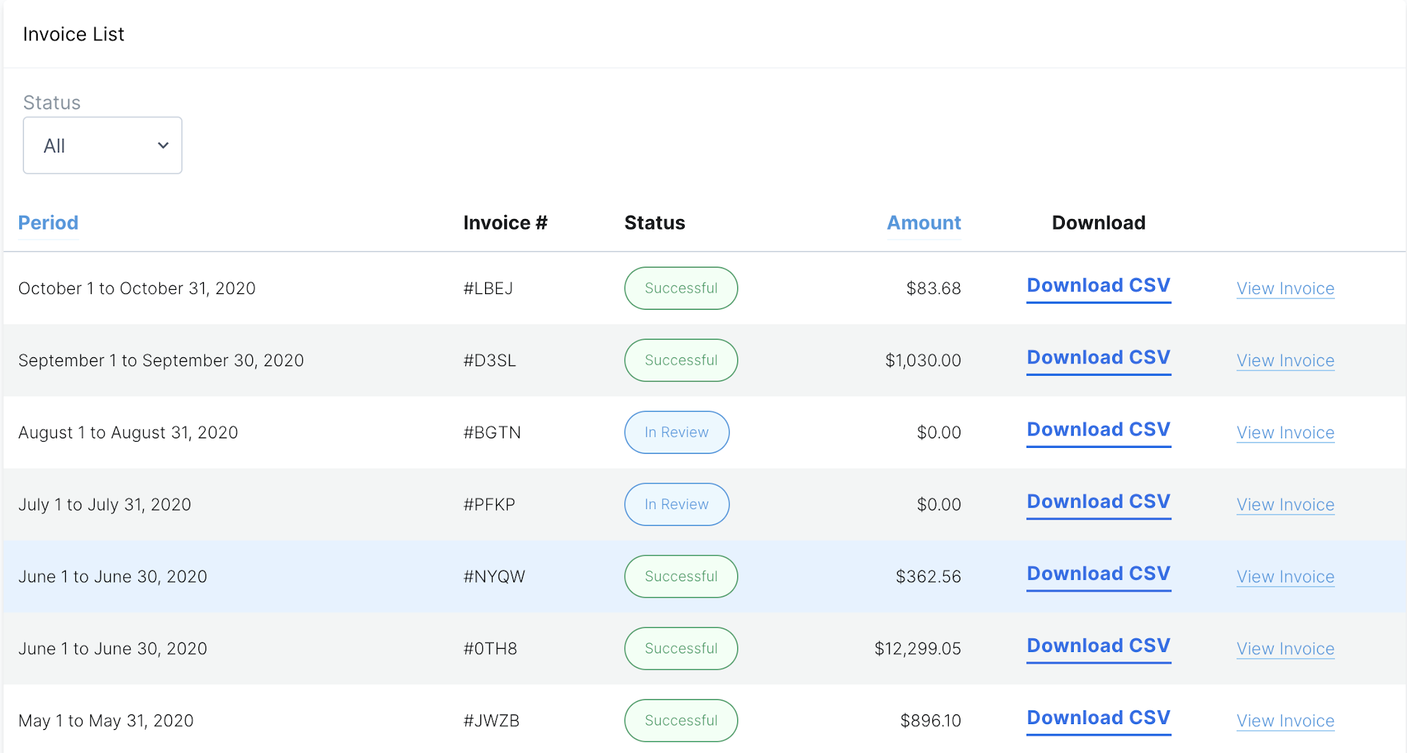 Invoices feature in PartnerStack for managing partner payouts, providing a centralized location for tracking invoices and purchase orders related to partner rewards