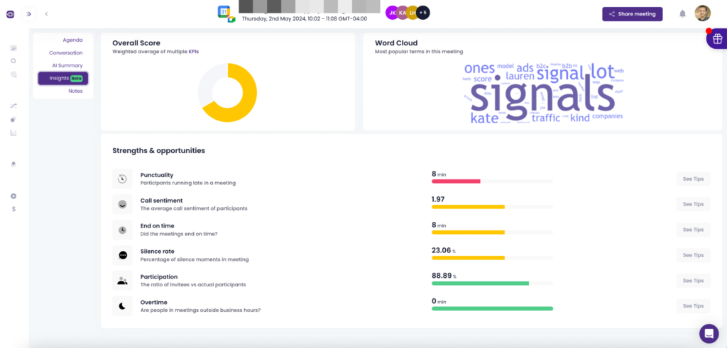 Screenshot of MeetGeek's Insights report